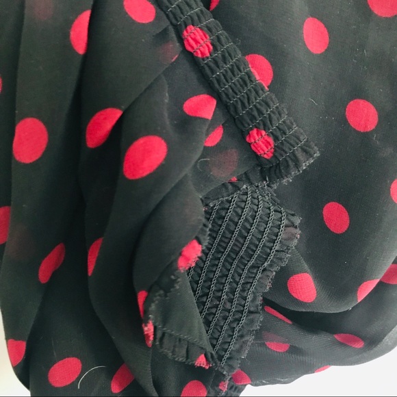 NWOT WHBM Polka Dot Tie Neck Ruffle Top - Picture 3 of 7